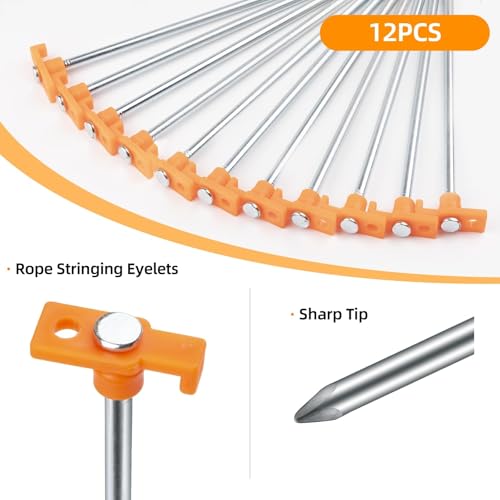 Tent Stakes Camping Stakes,AVOFOREST 7.1inch Non-Rust Metal Tent Pegs Ground Stakes Tent Spikes Camping,Garden,Hiking Orange (Orange 12pcs, 7.1IN) - color: Orange 12pcs, size: 7.1 IN
