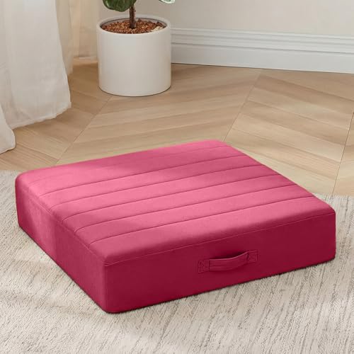 MeMoreCool Square Floor Pillow Seating for Adults Kids, Large Meditation Cushion Floor Pillow with Thick Foam & Soft Tufted Cover, Washable Big Pillow Seat Floor Cushion for Sitting Yoga 24" Wine - color: Magenta, size: 24 Inch