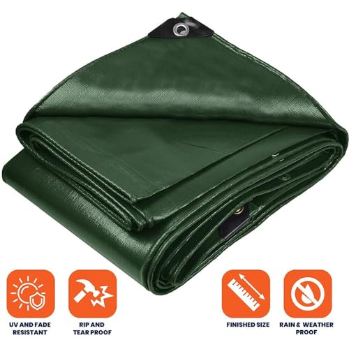 20'x 40' Tarps Heavy Duty Thick Waterproof, Poly Canopy Green Tent Shelter Cover, 5 Mil Tarpaulin Shade, Rip and Tear Proof, UV Resistant Tarpaulin with Grommets and Reinforced Edges - color: Green, size: 20 x 40ft