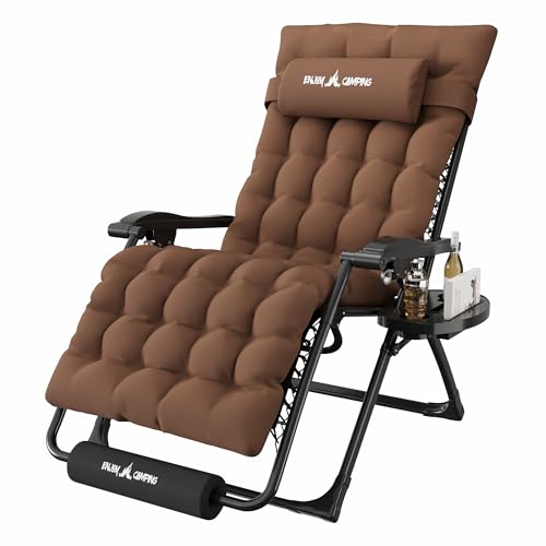 Amopatio Oversized Padded Zero Gravity Chair, XL 29In Reclining Camping Lounge Chair w/Removable Cushion&Headrest, Upgraded Lock and Footrest, Folding Patio Recliner for Indoor Outdoor, Brown - color: Brown XL, size: 29in