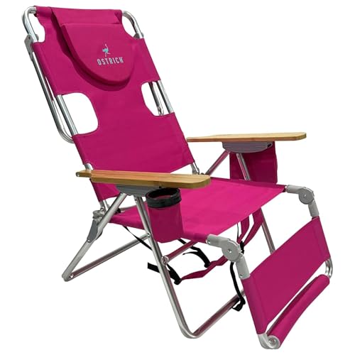 Ostrich the Woody Backpack 3N1 Portable Chair with Cooler Bag and Reclining Lounger for Tanning, Camping, Beach, and Outdoor Essential, Pink - color: Pink, style: Backpack 3N1 Wood Arms