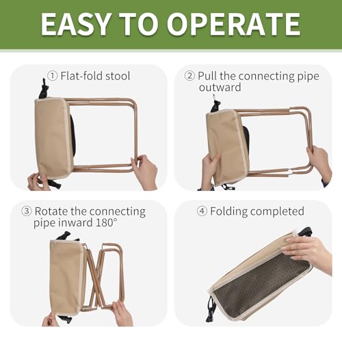 Foldable Camping Stool, Portable Collapsible Chair for Adults, Folding Telescopic Stool with Carry Bag, Outdoor Ultralight Small Travel Chairs for Hiking and Fishing, Hold Up to 265 Lbs,khaki - color: Khaki