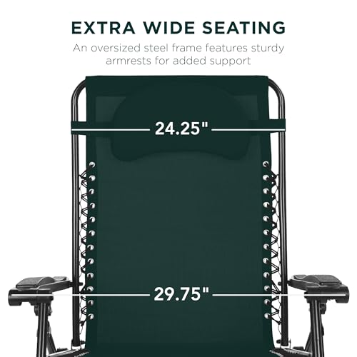 Best Choice Products Oversized Zero Gravity Chair, Folding Outdoor Patio Lounge Recliner w/Cup Holder Accessory Tray, Pillow - Forest Green - color: Forest Green