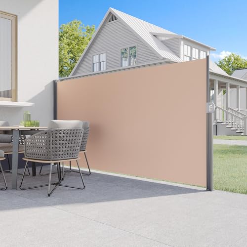 U-MAX Retractable Side Awning, 118"x 71" Outdoor Side Awning, Folding Privacy Screen, 180g/㎡ Premium Polyester Fabric Room Divider for Patio, Garden and Terrace, Beige - color: Beige, size: 118"x 71"