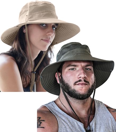 GearTOP Safari Hat for Men Sun Hats for Women UV Protection UPF 50+ Fishing, Gardening, Hiking Hat (22-23 1/2") - color: Khaki & Army Green Standard