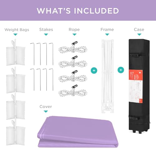Best Choice Products 10x10ft Pop Up Canopy Tent, Outdoor Shade, 1 Person 1 Minute Set Up, Carry Case, 4 Weight Bags - Lilac/White - color: Lilac/White, size: 10x10ft