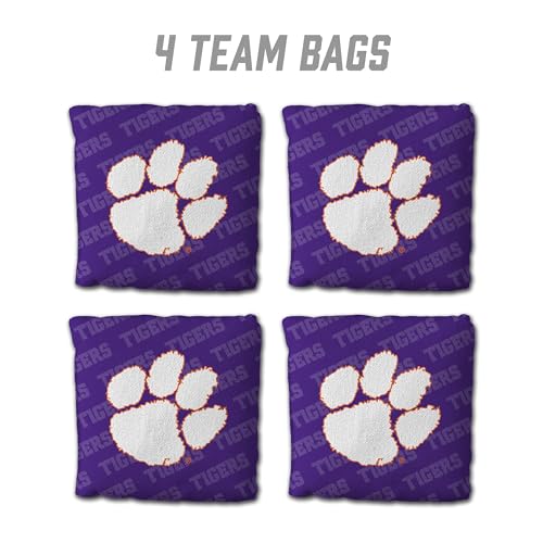 YouTheFan Officially-Licensed NCAA Set of 4 Cornhole Bags - All Weather Regulation 6” x 6” Size - 16oz Weight - Designed in USA - color: Clemson Tigers - Purple