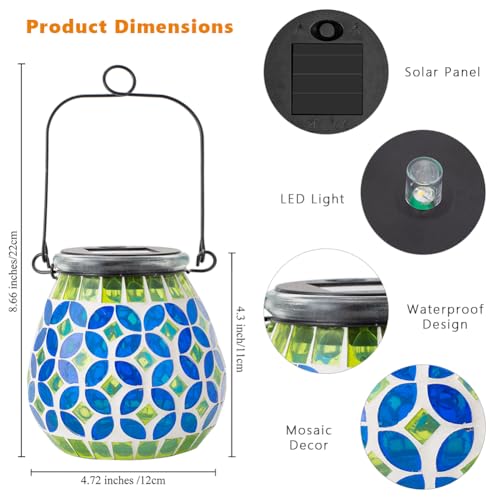 Starsoul Solar Lanterns Outdoor Waterproof, Gorgeous Mosaic Solar Lantern Outdoor Garden Decor, Solar Hanging Lights for Outside Patio Yard - color: Blue