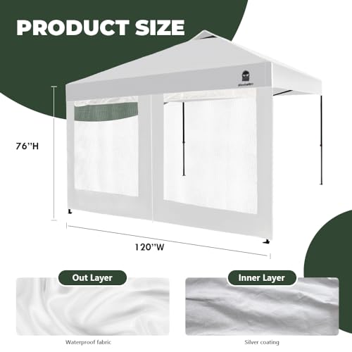 Mesh Sidewall for 10x10 Pop Up Canopy - Straight Leg, Commercial Grade White Mesh Walls with Window and Door, 1 Pack Canopy Sidewall Only, White - color: White-Window&Door