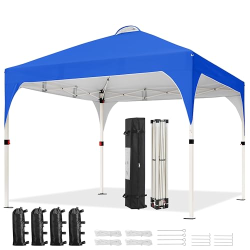 Yaheetech 10x10 Pop Up Canopy Tent with Vent, Easy Set Up Tent, Instant Sun Shelter Canopy with Wheeled Bag, 4 Sandbags, 12 Stakes & 4 Ropes, for Parties, Beach, Outdoor, Blue - color: Blue, size: 10x10