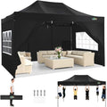 COBIZI 10x15 Heavy Duty Pop Up Canopy Tent with 4 Sidewalls Thicken Frame, Commercial Easy Up Outdoor Wedding Party Tents, All Season Waterproof Windproof with Stakes Sandbags Ropes Bag, Black - color: Black, size: 10x15
