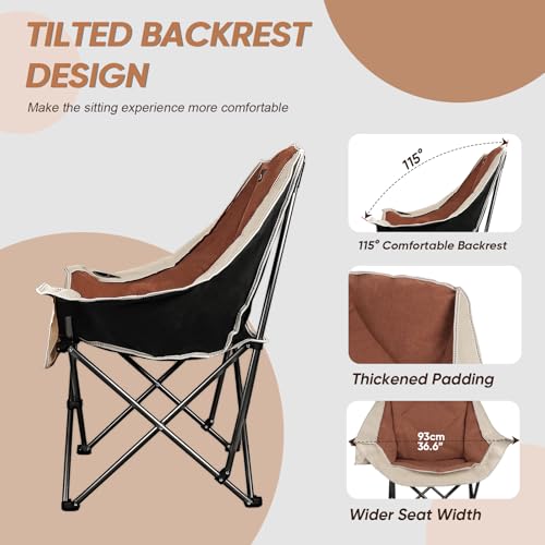 Northroad 2 Pack Oversized Camping Chair,Outdoor Padded Folding Lawn Chair w/Cup Holder,Carry Bag for Beach, Hiking, and Picnics,Heavy-Duty 300-lbs Capacity, Moca&Cream - color: Moca&cream