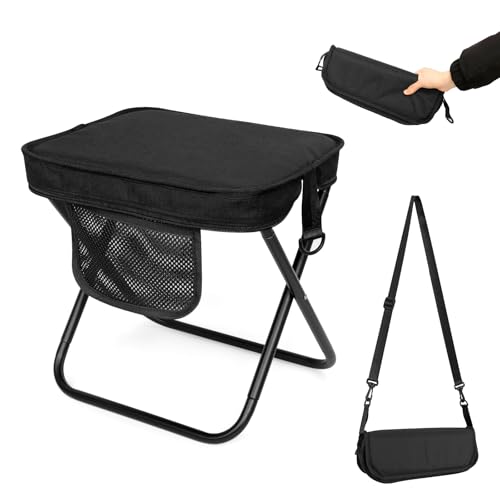 Camping Stool with Shoulder Strap,Ultralight Collapsible Handbag Style Stool,Pocket Portable Seat for Camping Travel Fishing Hiking Beach Backpacking Gardening Picnics-L(Black) - color: Black, size: Large