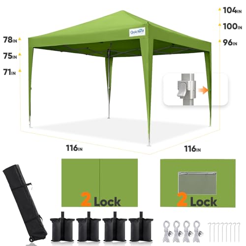 Quictent Privacy 10x10 Pop up Canopy Tent with Sidewalls and Roll-up Ventilated Windows, One Person Easy Setup, Outdoor Commercial Gazebo Shelter Enclosed Waterproof, Bonus 4 Sandbags - color: Green, size: 10x10ft