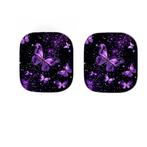 Purple Butterfly Car Windshield Sunshade Reflective Fabric Sun Protection Windshield Shade Auto Sun Shade fit Most Car Auto Easy to Storage, Set of 2 - color: Purple Butterfly