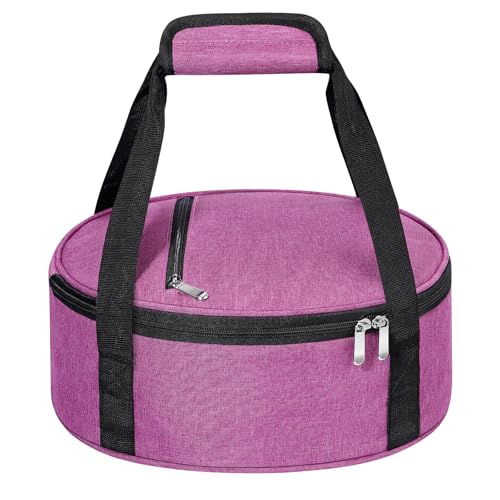 Round Insulated Casserole Carrier – 12" Portable Pie Carrier Bag for Hot or Cold Food, Leakproof Thermal Lunch Tote with Handle for Parties Picnic & Travel - Rose Red - color: Pink, size: Single