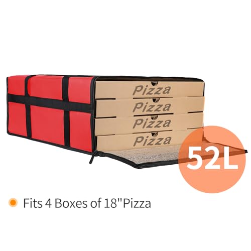 Bodaon Insulated Pizza Delivery Bag, 20" x 20" x 8" Pizza Warmer Bags for Carry Hot, Insulated Food Delivery Bag, Insulated Grocery Bags (Red, 1-Pack) - color: Red, size: 20" x 20" x 8"