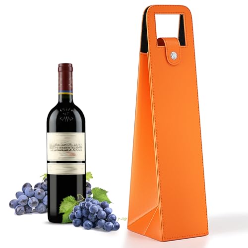 RYDDOY Wine Gift Bag, Reusable Leather Wine Tote Carrier, Single Bottle Champagne Beer Gift Bags Carrier for Birthday, Wedding, Picnic Party, Christmas festival Gifts (Orange) - color: A-Orange-16.1×3.5×3.5