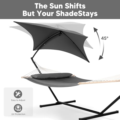 SUNCREAT Hammocks Standing Patio Hammock with Canopy, Portable Hammock with Stand Foldable, Patent Pending, Dark Gray - color: Dark Gray