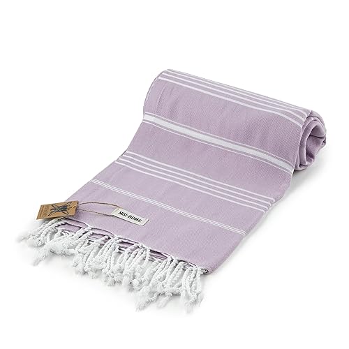 100% Organic Turkish Cotton Beach and Bath Towel, Peshtemal Towel Blanket, Quick Dry Sand Free, Oversized Light Compact, Diamond Weave, Prewashed, 71 x 39 Inches (Lilac) - color: Lilac