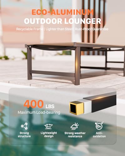 Chaise Lounge Chair Outdoor,Aluminum Patio Lounge Chairs Set of 2,Pool Lounge Chairs with 5 Adjustable Backrest for Outside Beach Lawn and Backyard Khaki - color: Khaki, size: 2 Chairs