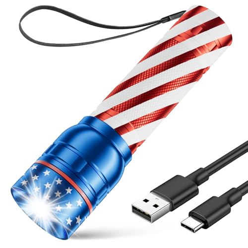 RECHOO Rechargeable Flashlight 1 Pack, Bright Military Grade Torch Light High Lumens with Adjustable Focus & 3 Lighting Modes, Portable Waterproof Led Flashlight for Camping Home, Gifts for Man Kids - color: American flag, size: 1 Pack