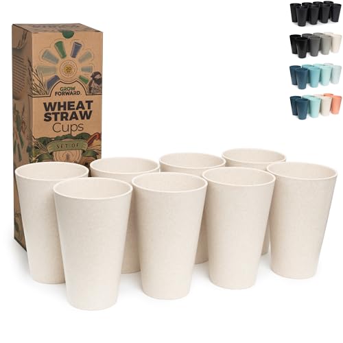 Grow Forward Premium Wheat Straw Cups - 20 oz Unbreakable BPA Free Hard Plastic Cups - Reusable Lightweight Plastic Drinking Glasses for Kitchen, Outdoor, Water, Camping, RV - Sahara - color: Sahara Beige, size: 20oz