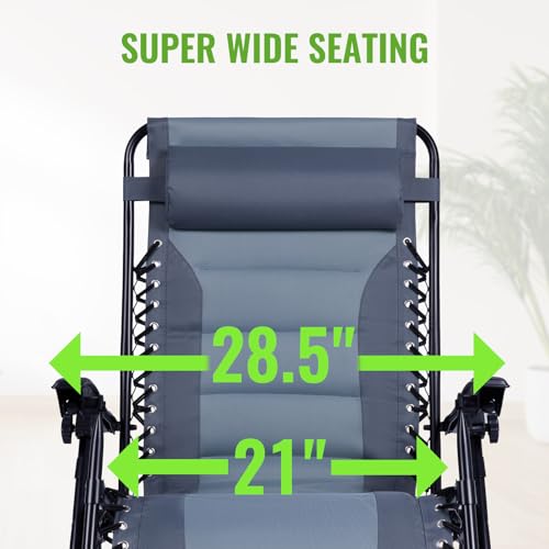 Backyard Expressions Deluxe XL Padded Recliner Zero Gravity Chair – Ergonomic Anti-Gravity Lounger with Folding Design, Side Tray, and Adjustable Headrest - color: Grey/Light Grey