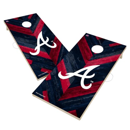 Baseball Themed Cornhole Boards, 2x4 Regulation Pro Cornhole Board Set, Officially Licensed Cornhole Boards, Perfect for Tailgates - color: Atlanta, size: 2. Include Carrying Case