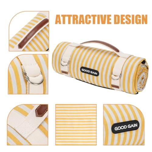 Picnic Outdoor Blankets Waterproof Extra Large - Beach Mat Sand Free Foldable with Carry Strap | Portable Camping Blanket | Park Blanket for Grass Park, Hiking, Travel, Concerts, Indoor (Yellow) - color: Yellow