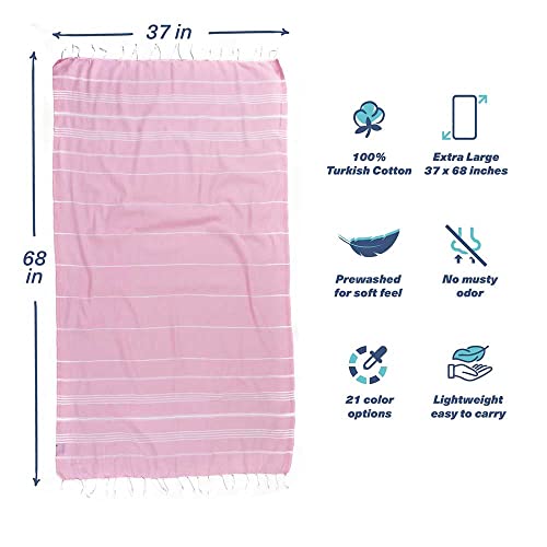 Hencely Turkish Beach Towel 37x68 Oversized, Sand-Free, Quick-Dry, Lightweight - Travel Essential for Pool & Bath - Striped 100% Cotton Bathroom Towels Accessories Gift (Light Pink) - color: Light Pink