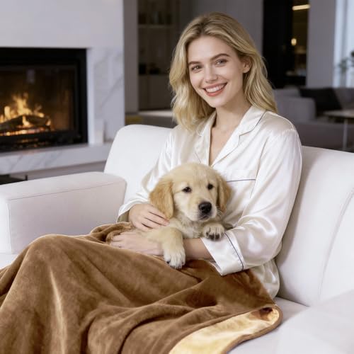 QiyI Waterproof Blanket for Bed King Size, Washable Reversible Bed Cover, Large Leakproof Stain-Resistant Furniture Protector for Travel & Camping, 80"x90", Brown/Tan - color: Brown/Tan, size: 80"×90"