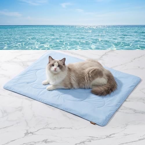 ZOMISIA Premium Cooling Blanket for Small Dogs - Q-MAX>0.5 Cold Breathable Washable Pet Mat, Travel Soft Dog Summer Essentials, Blue, 25"x35" - color: Blue, size: S(25x35")