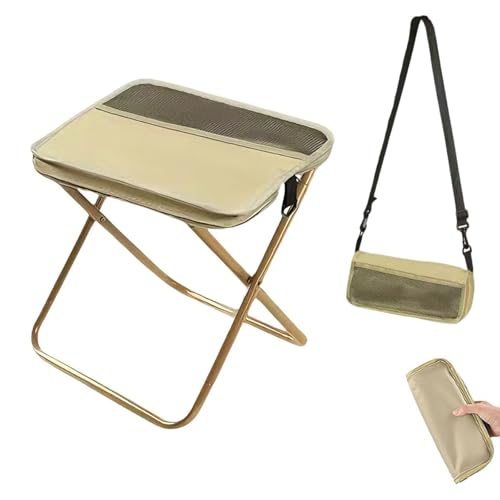 Collapsible Stool Folding Stool for Adults, Foldable Backpack Stool Portable Chair Heavy Duty Compact Travel Camping Stool with Storage Pocket, Portable Folding Seat for Fishing Hiking (Khaki, L) - color: Khaki, size: Large