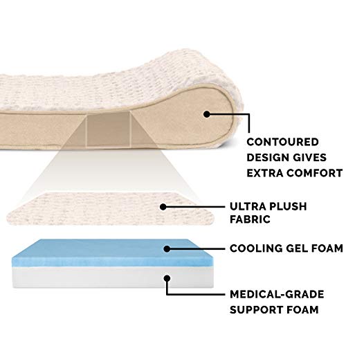 Furhaven Cooling Gel Dog Bed for Large Dogs w/ Removable Washable Cover, For Dogs Up to 150 lbs - Ultra Plush Faux Fur & Suede Luxe Lounger Contour Mattress - Cream, Jumbo Plus/XXL - color: Ultra Plush (Cream), size: Jumbo Plus