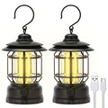 LED Camping Lanterns Rechargeable Portable, Vintage Style Tabletop Lantern, Stepless Dimming, Waterproof IP44 - Black, 2 Pack for Camping, Hanging Tent Light, and Power Outages - style: Black 2 Pack