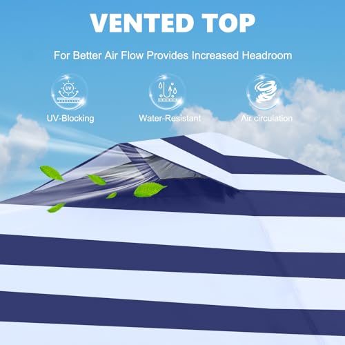 MASTERCANOPY Durable Pop-up Canopy Tent with 1 Sidewall (10'x10',Navy Blue Stripes) - color: Navy Blue Stripes, size: 10x10