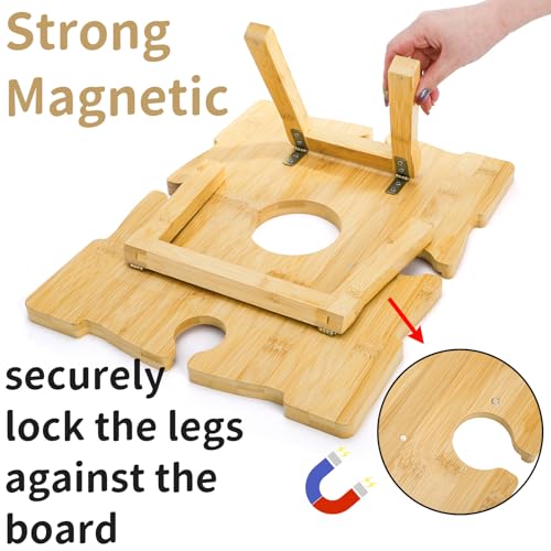 Coloch Portable Bamboo Wine Picnic Table with Wine Glass Holder, Foldable Rectangle Picnic Table Tray Beach Snack Table for Outdoor, Park, Beach, Camping, Wine Lover Gift