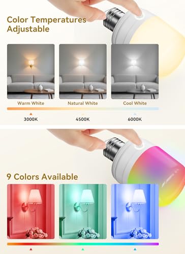 Minetom E26 Rechargeable Light Bulbs with Remote and Timer, Battery Backup Bulb with 12 Colors and Brightness Dimmable, 2300mAh 40W Equivalent LED Light Bulbs for Lamps Sconces Camping, 4 Pack - size: 4 Pack
