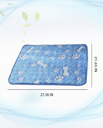 Dog Cooling Mat, 28x22in Pressure Activated Cooling Pad for Medium and Small Dogs & Cats, Durable Scratch-Resistant Pet Chill Mat for Crate, Car Travel & Indoor Use, Cold Fiber Surface, Blue