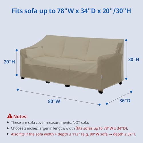 SunPatio Outdoor Couch Cover 80 Inch, Heavy Duty Waterproof 3-Seater Patio Sofa Cover with Seam Taped, Fade & Wind & Rip Resistant, 80" W x 36" D x 30" H, Taupe - size: 80" W x 36" D x 30" H