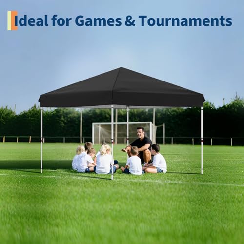 GarveeLife 10x10 Pop Up Canopy with One Button Push Setup - Heavy Duty Outdoor Canopy Tent with Portable Roller Bag - 3 Adjustable Height, 4 Weight Bags, 8 Stakes & 4 Guy Ropes Included, Black - color: Black