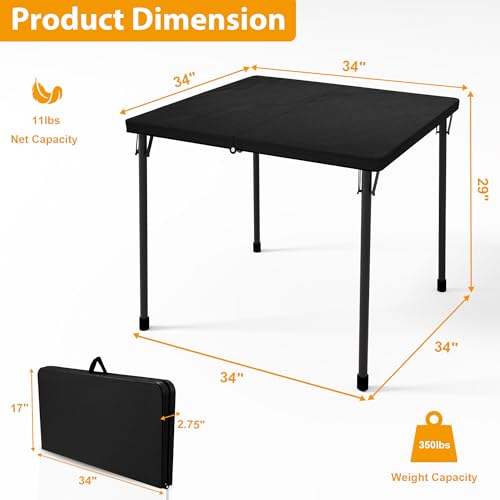 Kasunpul 34" Folding Table, Portable Square Folding Card Table with Collapsible Legs & Carrying Handle, Plastic Tables for Camping,Picnic, Office, Party, Black - color: Black