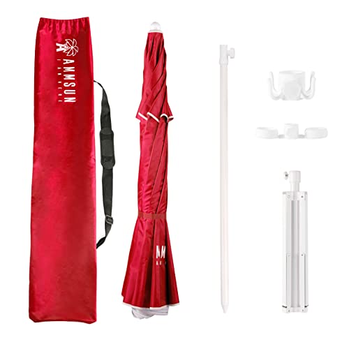 AMMSUN Shade Umbrella, Premium Portable Umbrella with Stand, 6.5ft Lightweight Free Standing Canopy for Sporting Games, Adjustable Instant Sun Protection and Easy to Carry, Red - color: Red