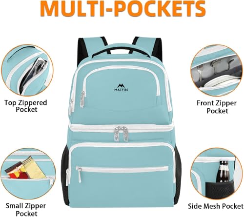 MATEIN Cooler Backpack, 26 Cans Insulated Lunch Backpack for Men Women, Leakproof Double Layer Lunch Cooler Bag Lightweight Soft Lunch Backpack with Cooler Compartment, Beach Camping Hiking Beer Gifts - color: Cyan, size: 26 Cans