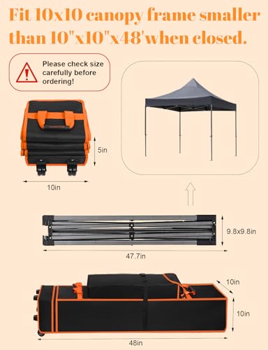 10 x 10 x 48 Inch Tent Bag Replacement Part, Canopy Bag Tent Storage Bag Designed for 10 x 10 Pop-up Tents, Comes with Handles and Rollers for Easy Carrying, 800D Waterproof Oxford Fabric - style: 48*10*10 in
