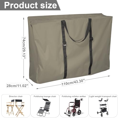 Large Outside Folding Chair Storage Bag with Zipper and Handles, 600D Folding Chair Carry Bag for Zero Gravity Chair Cover, Portable Folding Lounge Chair Carrying Bags, 43" L x 11" W x 29" H (Brown) - color: Brown - 1 Pack