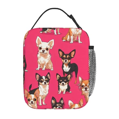 Reusable Chihuahua Lunch Box for Kids Girls Boys Women Adult, Insulated Cute Dog Vibrant Pink Lunch Bag,Polyester Cooler Handbags Case for School Picnic Work Travel Beach or Hiking - color: Chihuahua
