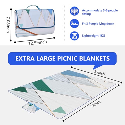 DanCoom Picnic Blanket, Foldable Waterproof Sand Mat, Extra Large Picnic Blanket Outdoor Picnic Mat Beach Blanket for Park Grass Camping Hiking Travel Family Concerts - color: Geometric Half-color, size: 6'7" x 4'11" (Rectangular)