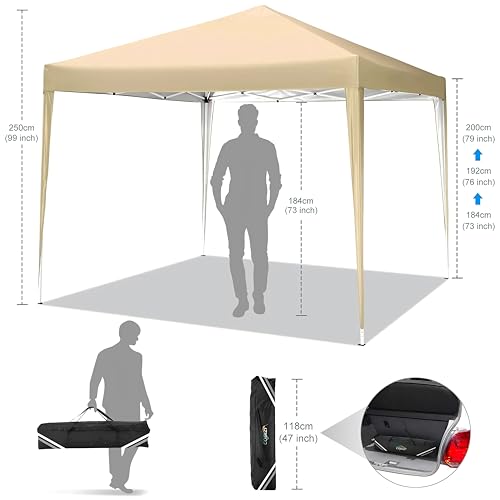 COBIZI 10x10 Pop Up Canopy Tent Without Sidewall, UPF 50+ Waterproof Outdoor Canopy, Instant Tent Portable Canopies Gazebo for Commercial Sun Shade Party Backyard with 4 Sandbags(Khaki) - color: Khaki, size: 10x10FT without sidewall